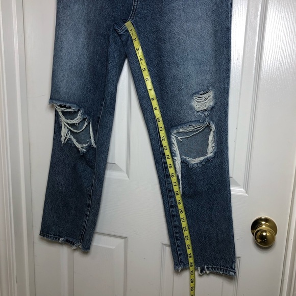 Pacsun Cotton High Rise Ripped Distressed Blue Wash Button Fly Straight Jeans 26 - Picture 11 of 16